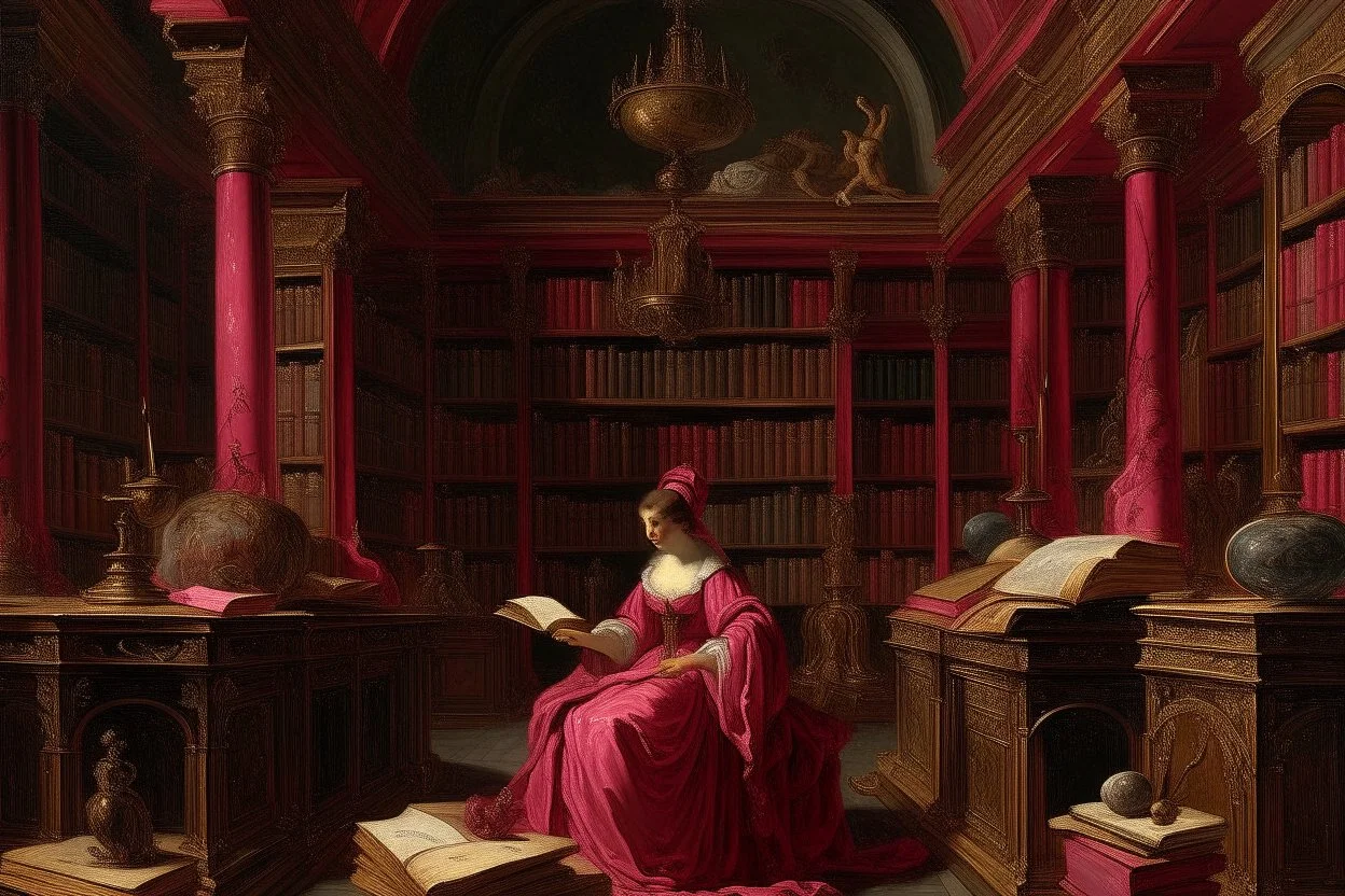 A magenta psychic library painted by Giovanni Battista Sassi