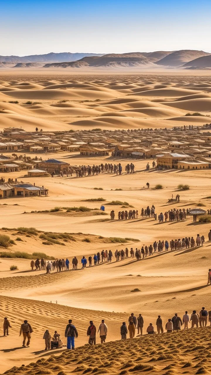 Vast villages in desert with people