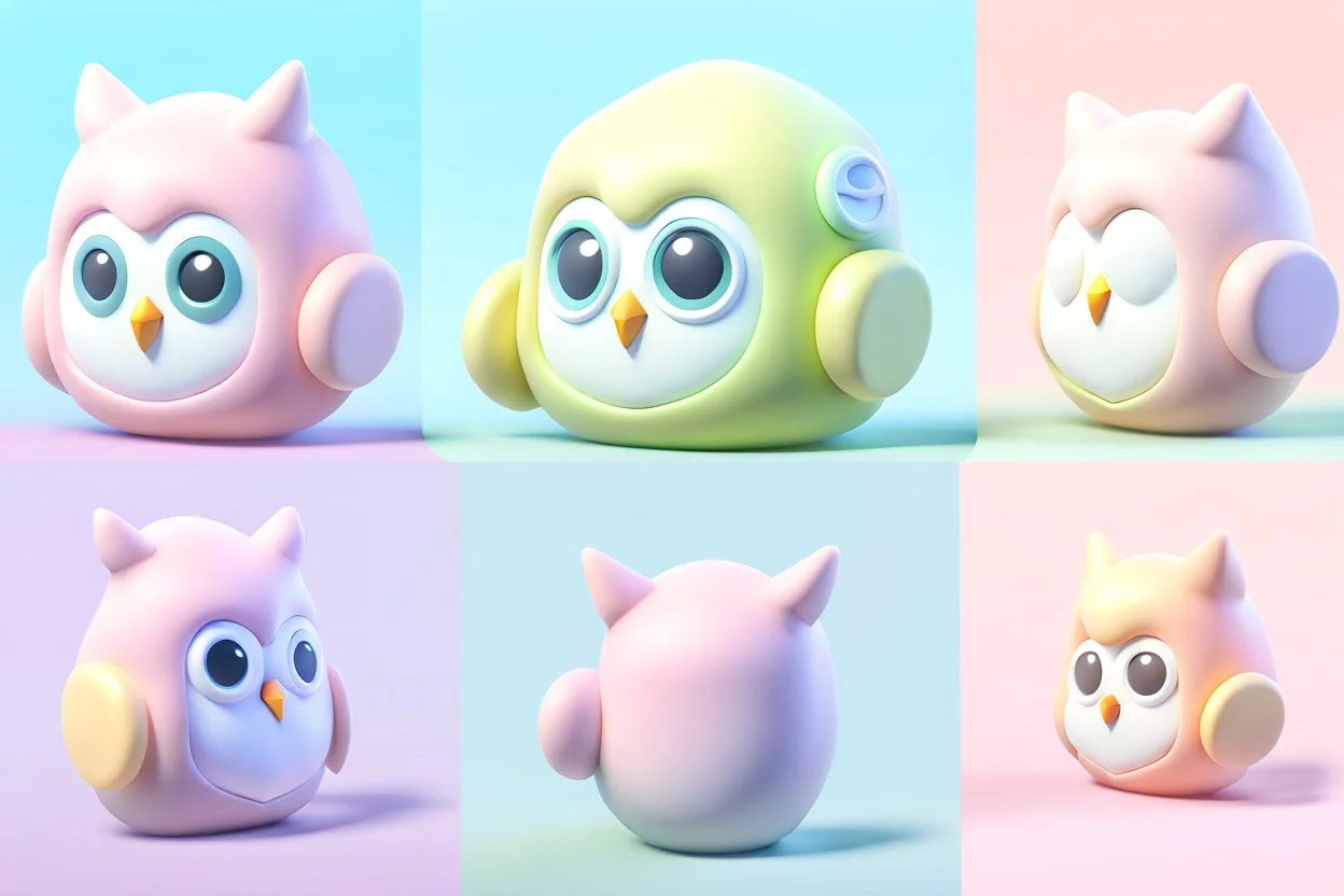 Tiny cute isometric Owl like emoji, Air Quality monitor with LCD display, heart shape, soft lighting, soft pastel colors, 3d icon clay render, blender 3d, pastel background --v 4 --s 750