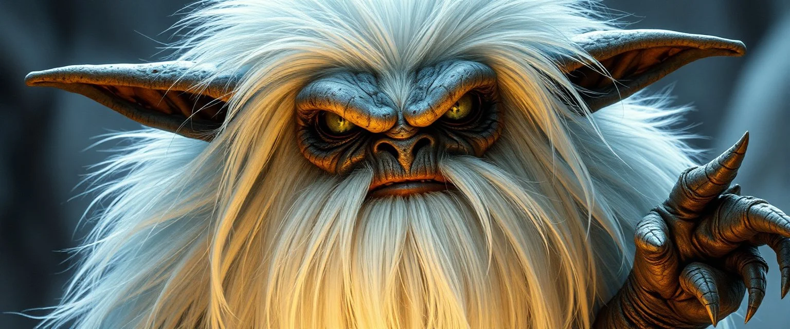 what sauron actually looks like as a uruk hai gremlin with long fluffy white fur