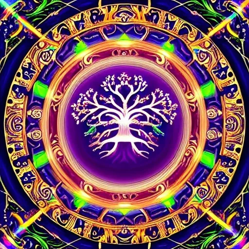 a Tree of life in ornate carved circle with muted rainbow colors as background, Tree of Life,, intricate, centered, stunning, gorgeous, ultra-fine detail, 8k, sharp, crisp, high-quality, 3d, realistic, baroque, rocco, detailed matte, selina french, anna dittmann, lisa parker, greg rutowski