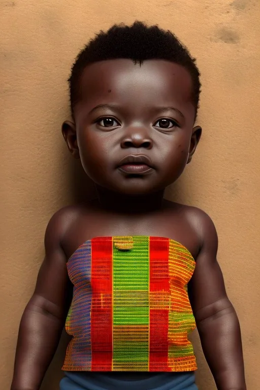 futuristic baby portrait in Kente, rusted clocks eyes, cinematic, scaffolding, ghana flag, african pattern symbols, engraved, 8k quality