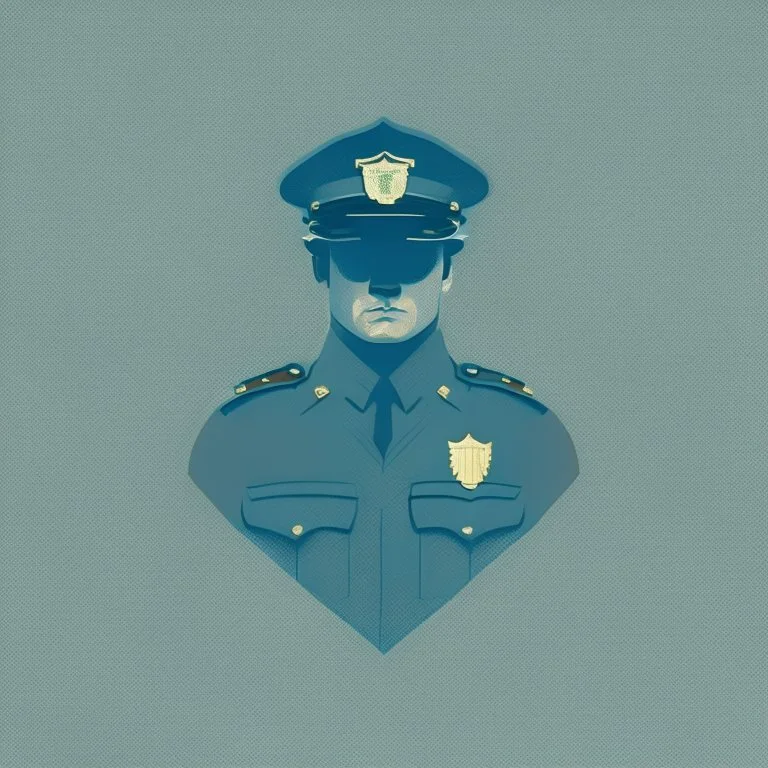 A minimalist design of a policeman in uniform with a badge on his chest.