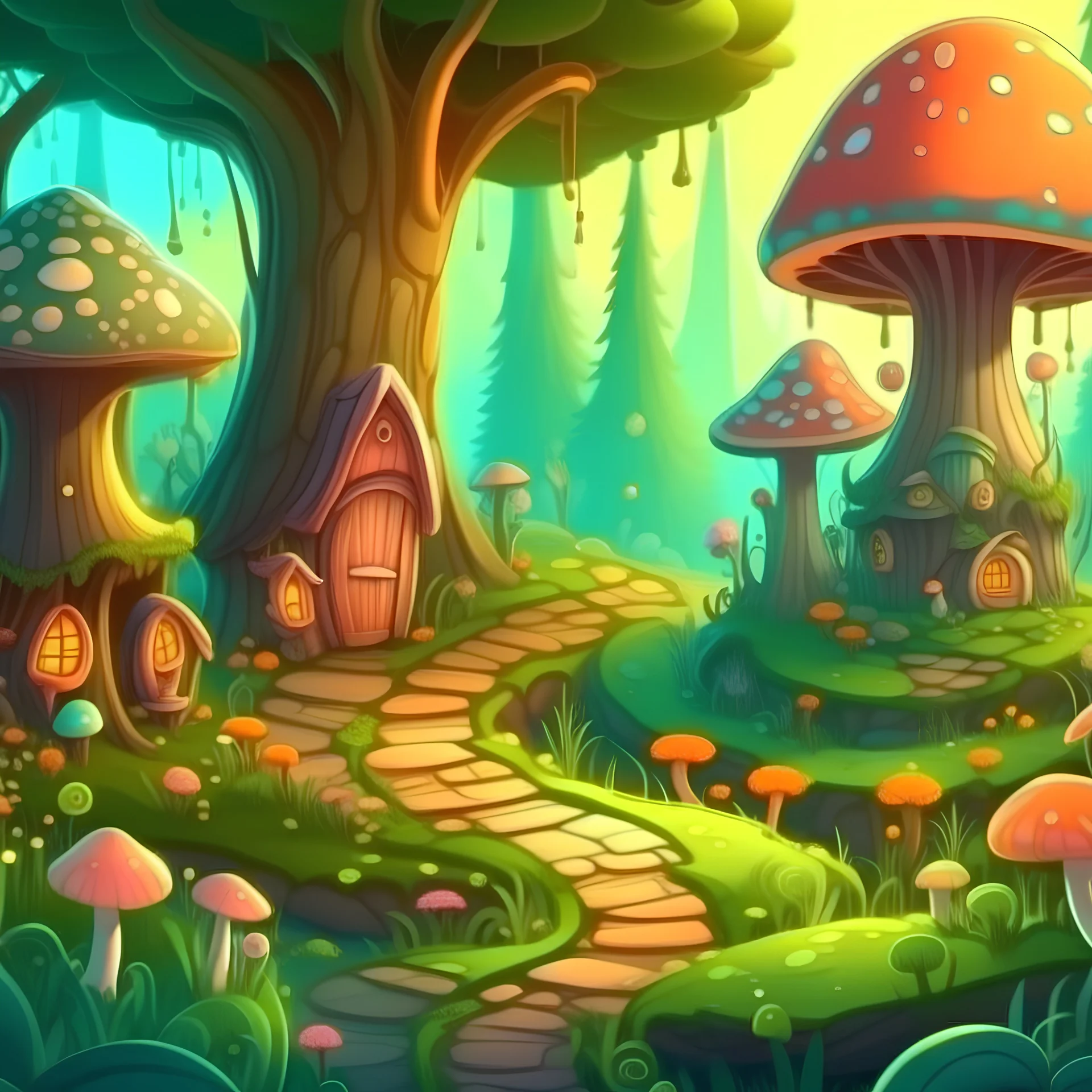 Soft cozy Fantasy cartoon forest