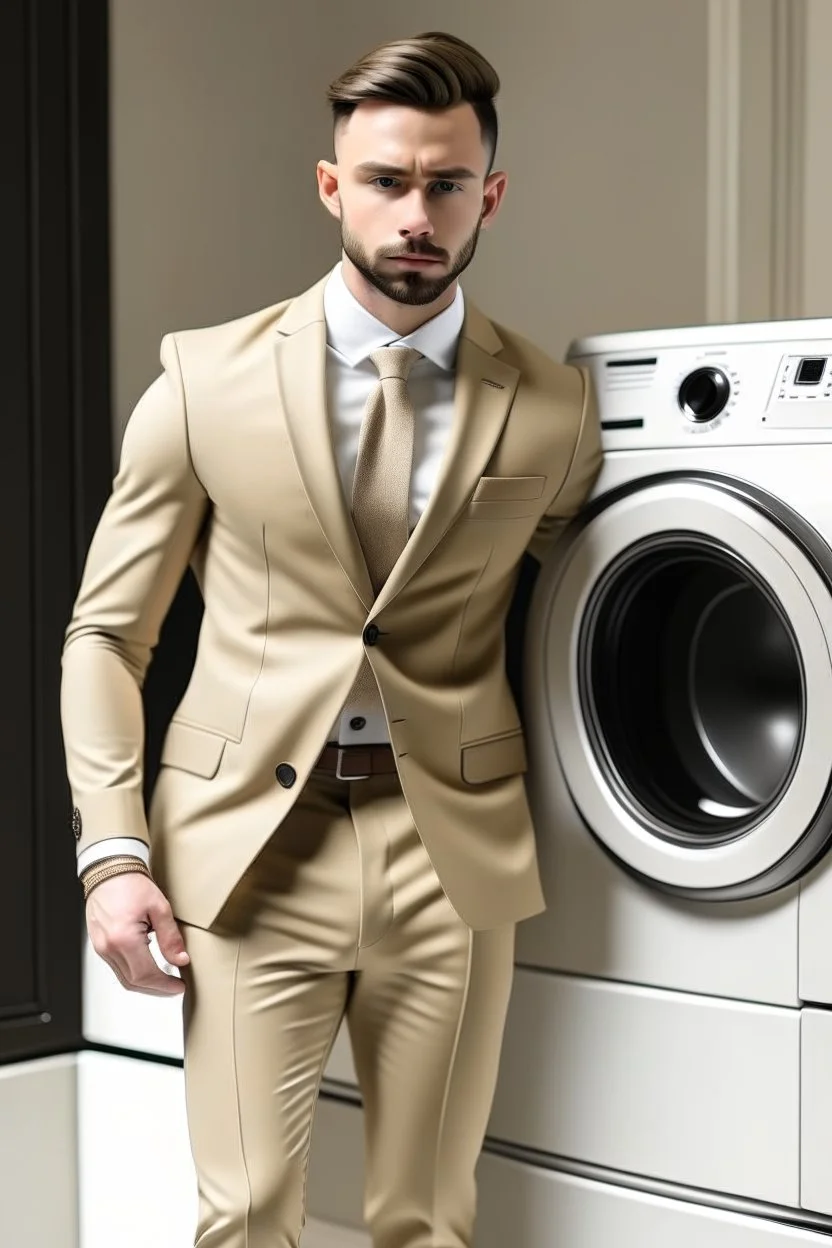 McKenzie Washer in a beige suit.