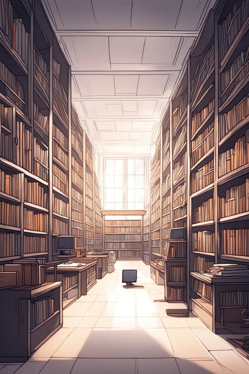 Library, state-of-the-art computers, book search. High-quality drawing, 8K