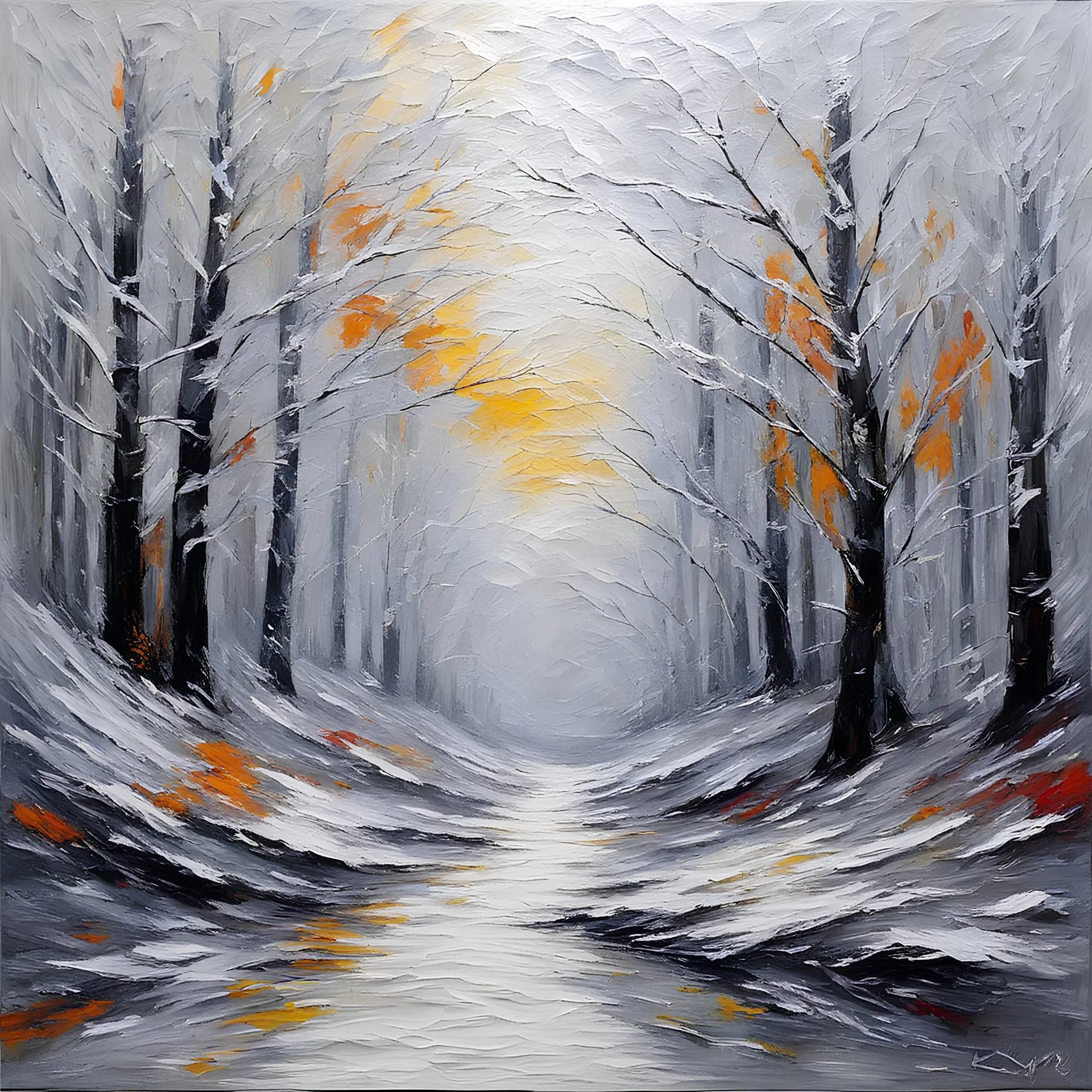 romantic-impressionism expressionist style oil painting,-impressionist impasto acrylic painting, thick layers of silver textured paint,ultra reality,bright colors,8k,thick white paint,silver and white,