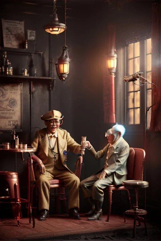 cabaret scene, steampunk. old Asian man + little monkey, Sunglasses, smoking, happy, hot. Many people background, highly detailed, concept art, unreal engine 5, god rays, ray tracing, RTX, lumen lighting, ultra detail, volumetric lighting, 3d, finely drawn, high definition, high resolution.