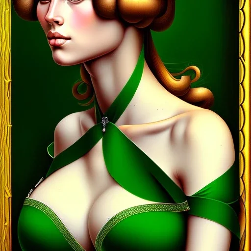 portrait of a beautiful busty woman with green eyes by Sandro Botticelli style