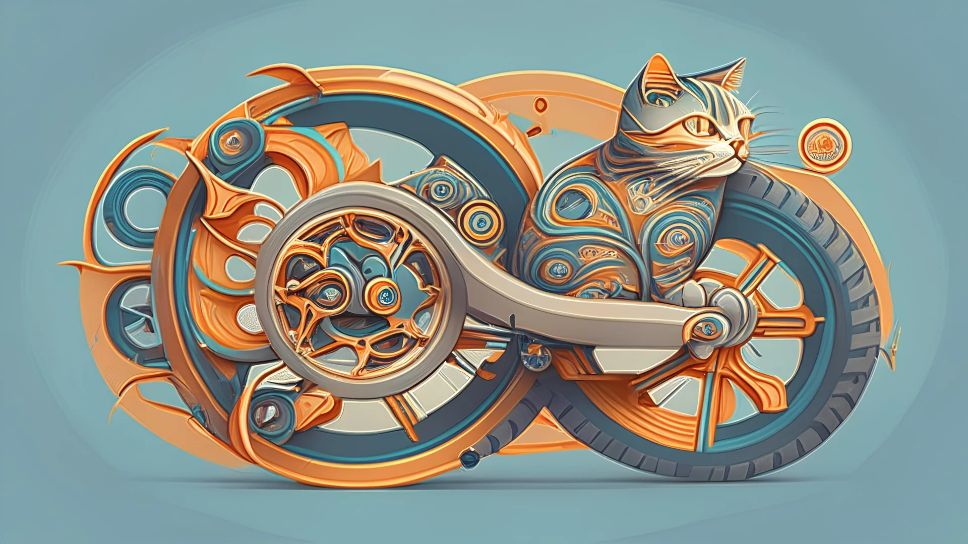 wheel-cat fusion, one wheel, flat design and 2d style, high details, highly detailed, high resolution