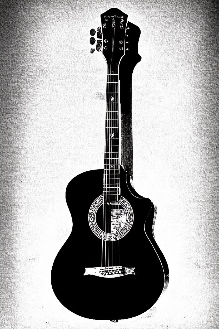 Old acoustic mariachi guitar black and white graphic Old acoustic mariachi guitar