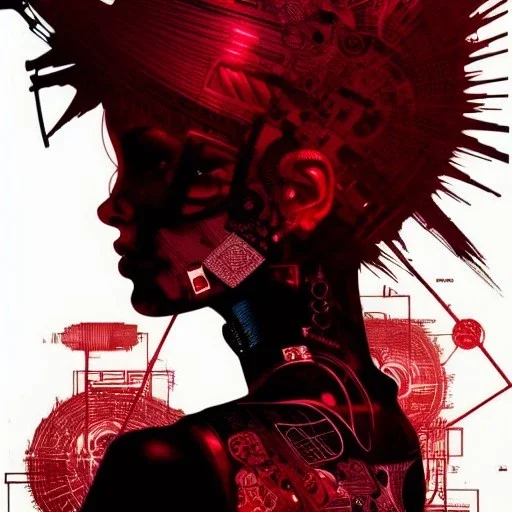 beautiful punk girl, hyper detailed, hyperdetailed, intricately detailed, illustration by <kilian eng> <Yoji Shinkawa>, darkred tones,