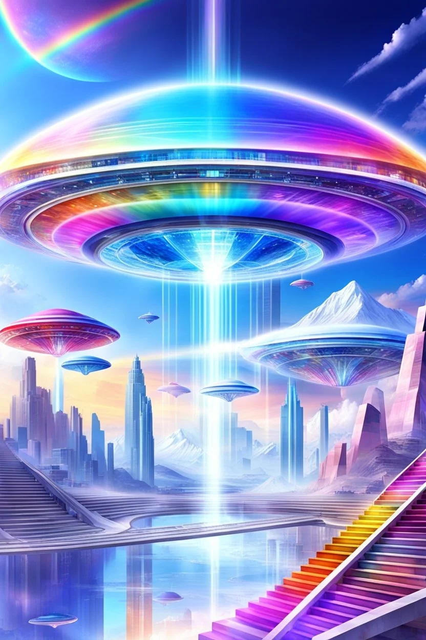 Ufos rainbow, futuriste ultra moderne,stairway to heaven,crystal very beautiful city