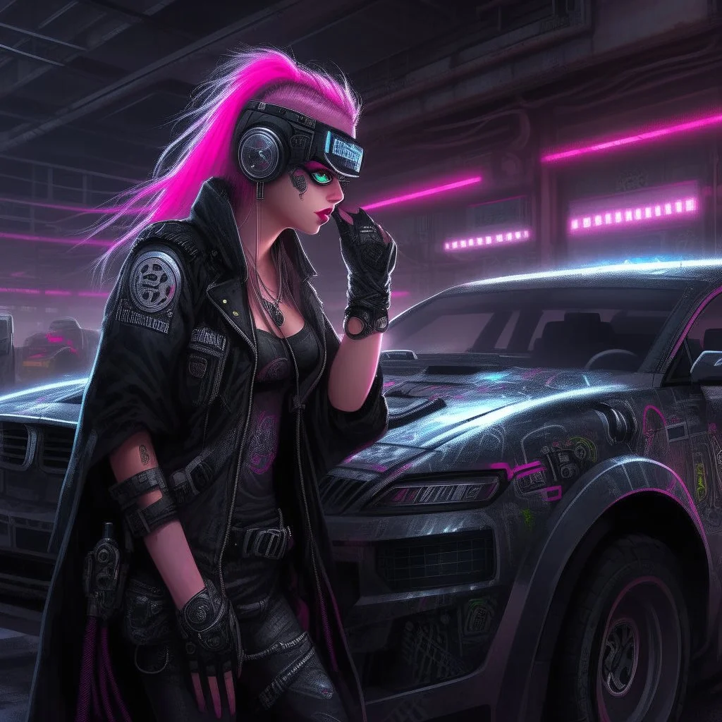 Cyberpunk metalhead cybernetics car engineer