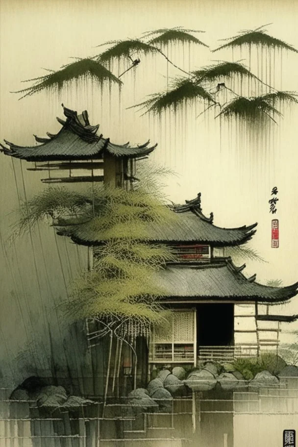 bamboo style chinese painting dutch houses