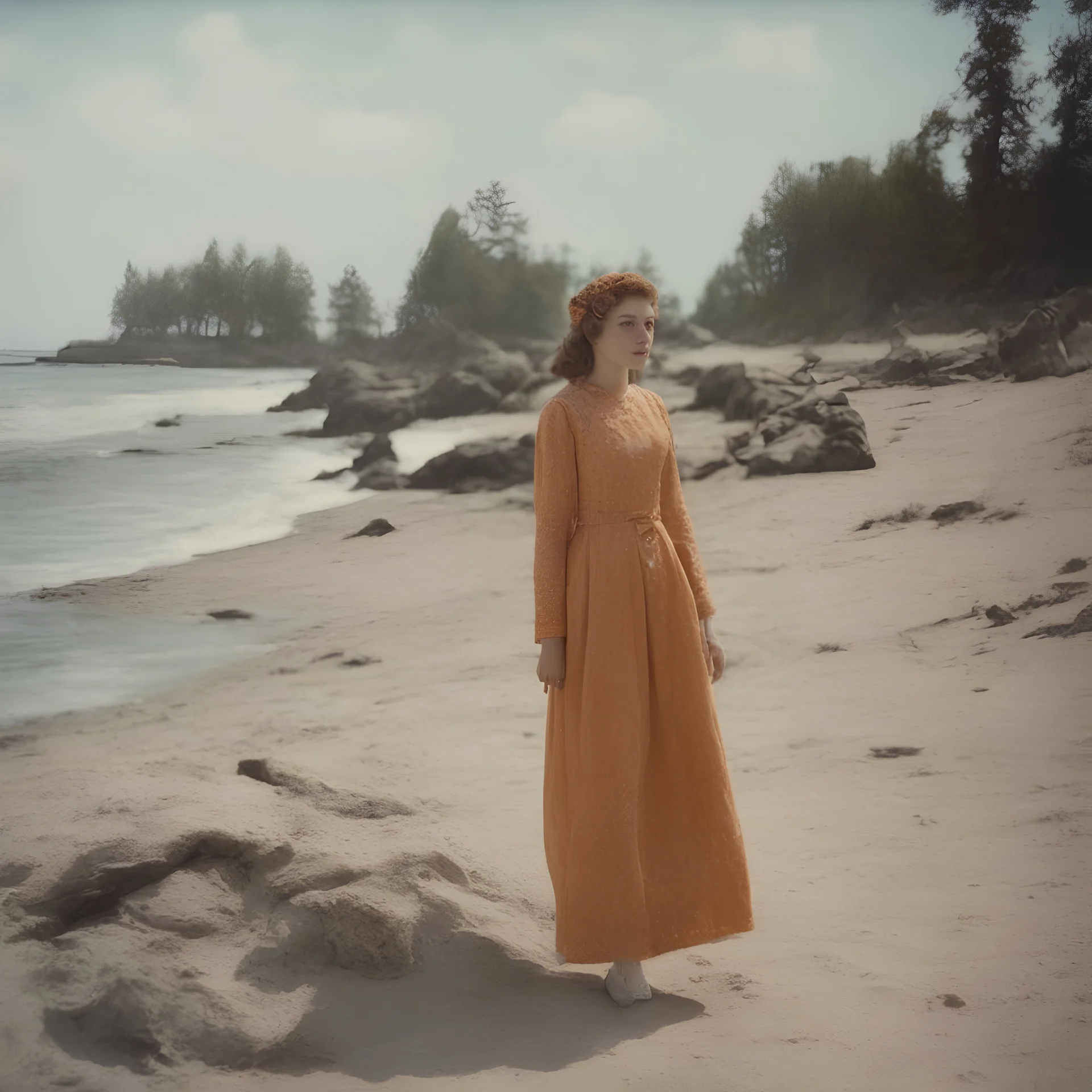 Sunny day, autochrome, tsar daughter anastasia on the beach
