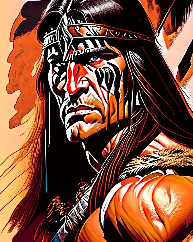 Art illustration lineal art Conan el Bárbaro, calidad ultra, hiperdetallado, 12k, imágen colorida