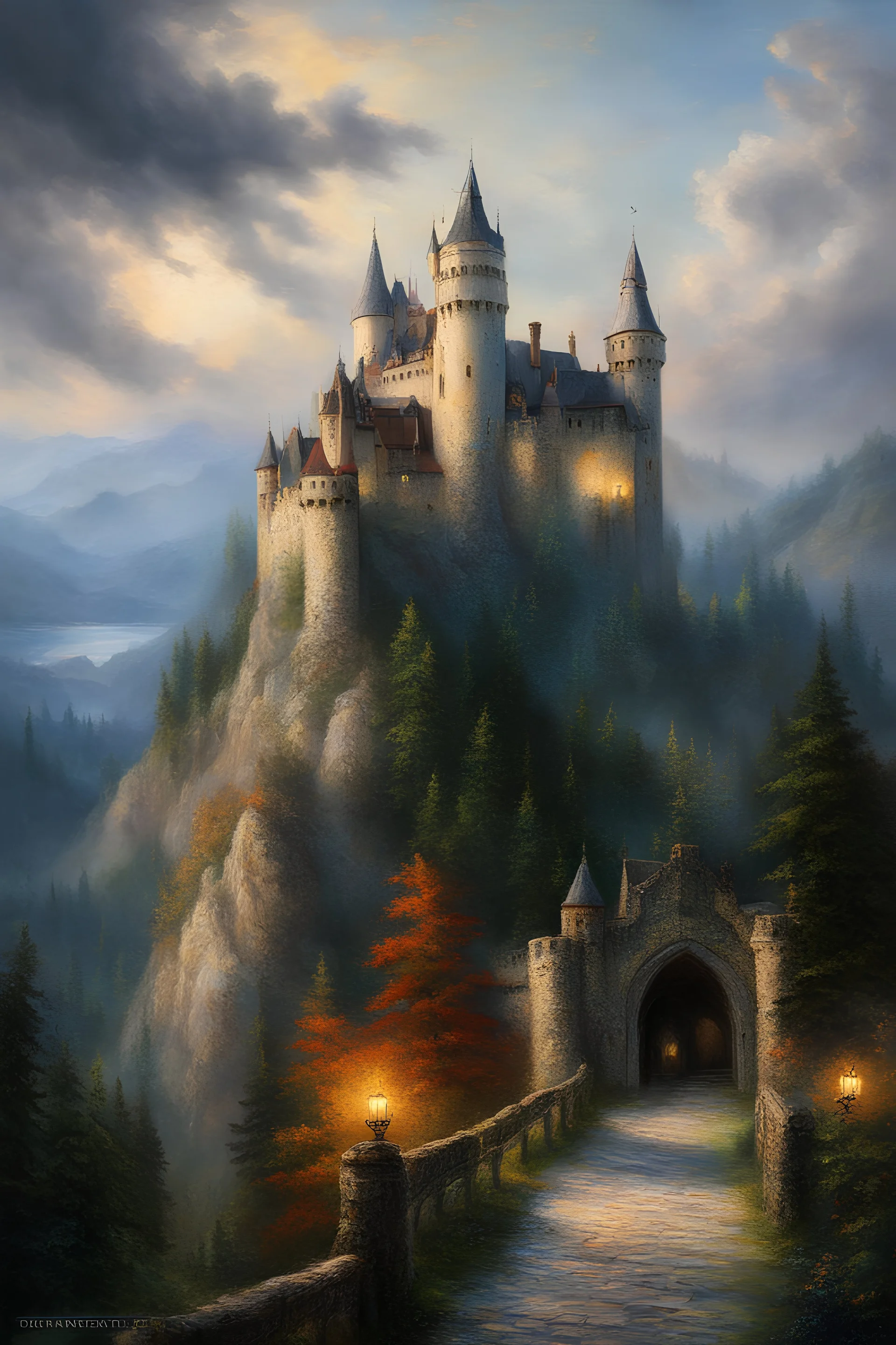 Dracula's Castle, Oil on Canvas by Thomas Kinkade - 4k UHD, Ultra-realistic, Hyper realistic, Photorealistic, Realistic, absolute Reality