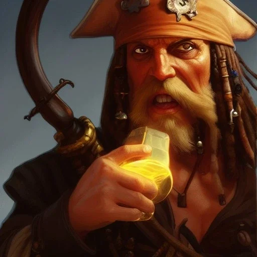 close up of an old pirate drinking rum, deep focus, d & d, fantasy, intricate, elegant, highly detailed, digital painting, artstation, concept art, matte, sharp focus, illustration, hearthstone, art by artgerm and greg rutkowski and alphonse mucha