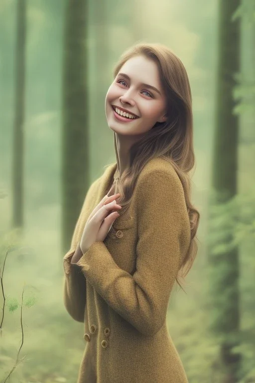 Beautiful smile of feminine girl in the forest in the 3PM in the afternoon ín 24K Resolutions, ultra HD, Professional PHOTOGRAPHY