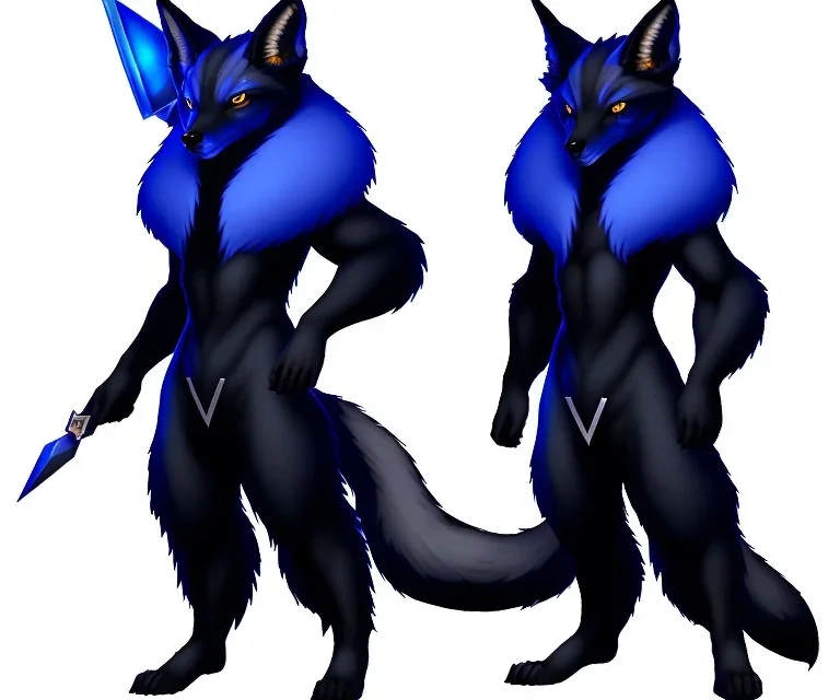 Dark type and fighting type legendary pokemon. Anubis-like fox. black and dark blue colored fur. Egypyopn elements. Bipedal.