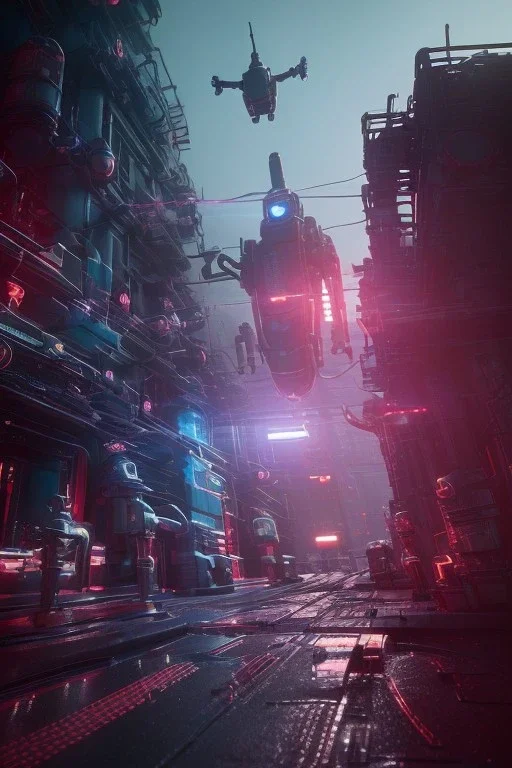 Robot world is falling apart and you like that,robot city, 3d ambient,3d depth, neon light,incredible, realistic, incrate detail, unreal engine