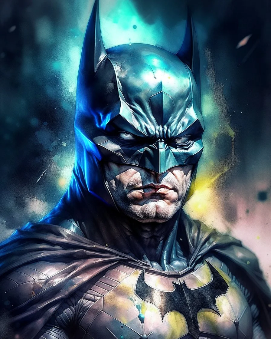 draw batman figure in watercolor and oil painting style