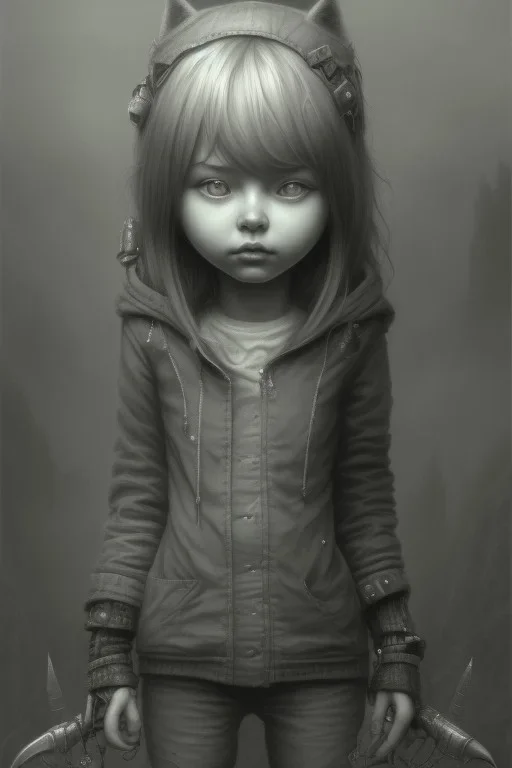 cute girl and litlle monster, Style John Kenn Mortensen,