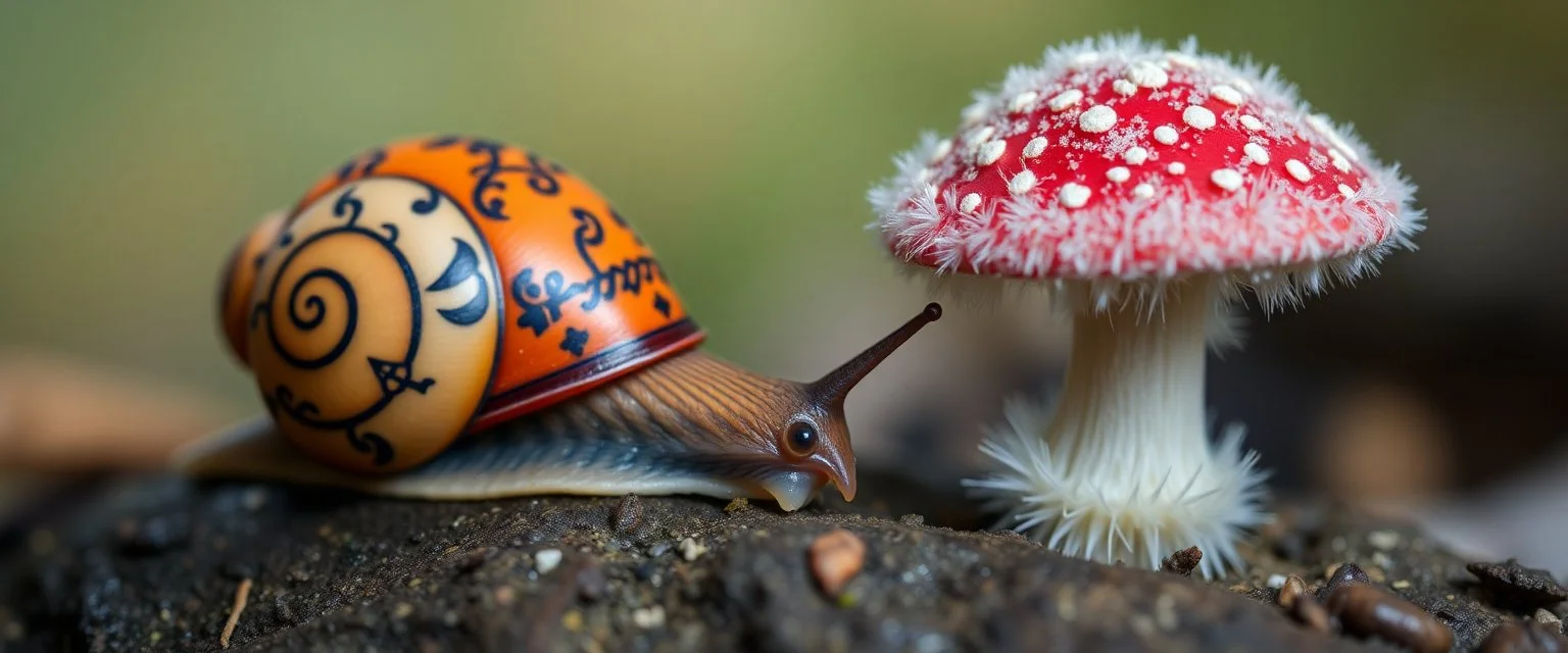 tattoo snail and fluffy mushroom
