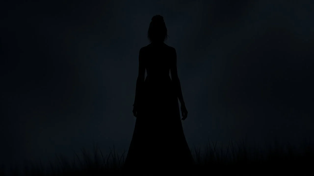 She has a dark silhouette from the back view