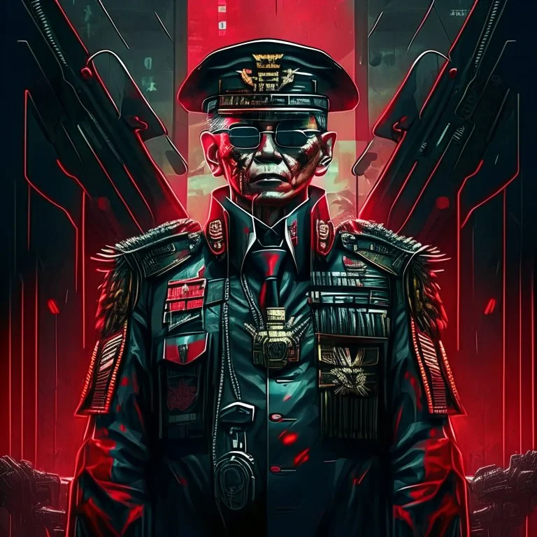 The president of Republic Indonesia in militiary cyberpunk style