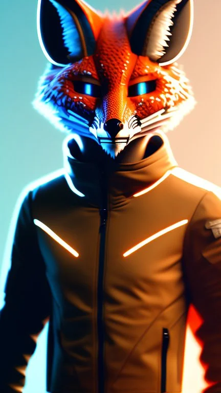 A fox fursona, Trending on artstation, Furry art, Digital art, Cyberpunk, High quality, Backlighting