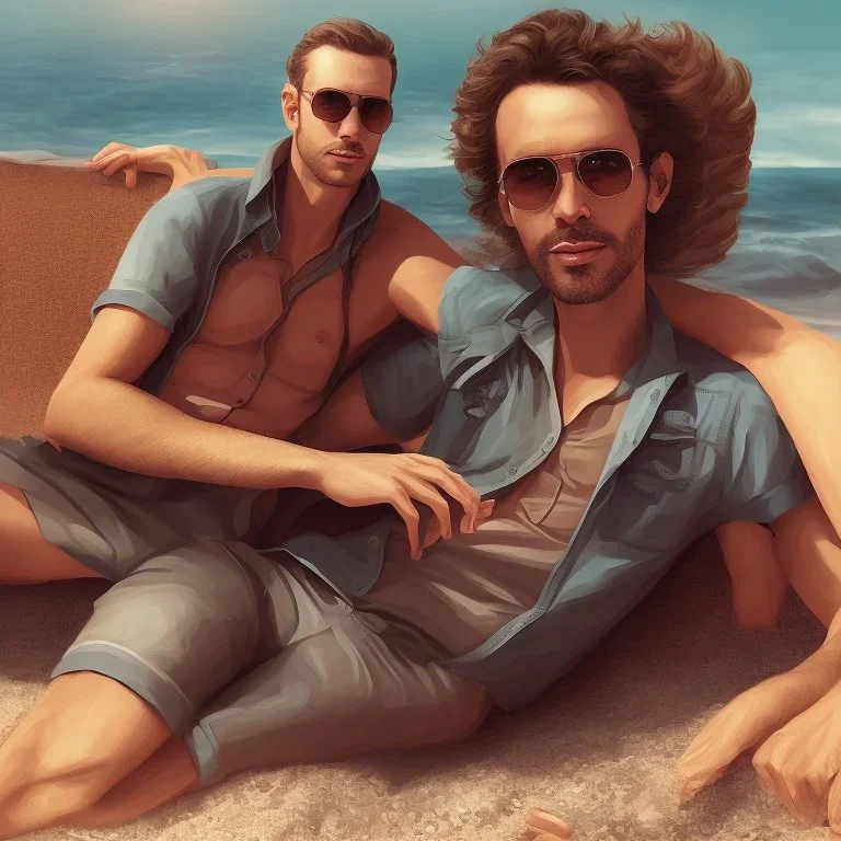 High resolution concept art portrait, man relaxing by the beach, laying on beach chair, sipping on cocktail