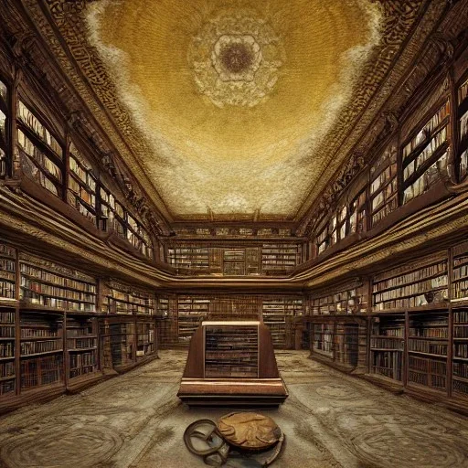 Insanely detailed photograph of an “artexture plans of an ancient library ” with intricate detailed of natural lighting, intricate embroidered band of ceiling candles, hyperdetailed painting by Ismail Inceoglu Huang Guangjian and Dan Witz CGSociety ZBrush Central fantasy art album cover art,8K, hdr, romantic, mysterious, ominous, flowers, jewelry, steam,oil,cafe,street vendor,steamship,D&D