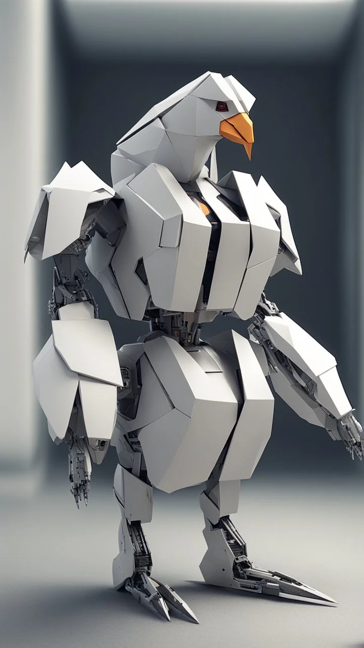 ORIGAMI CHICKEN robot, sci-fi, cyberpunk, full body, ultra realistic, virtual reality, clean background