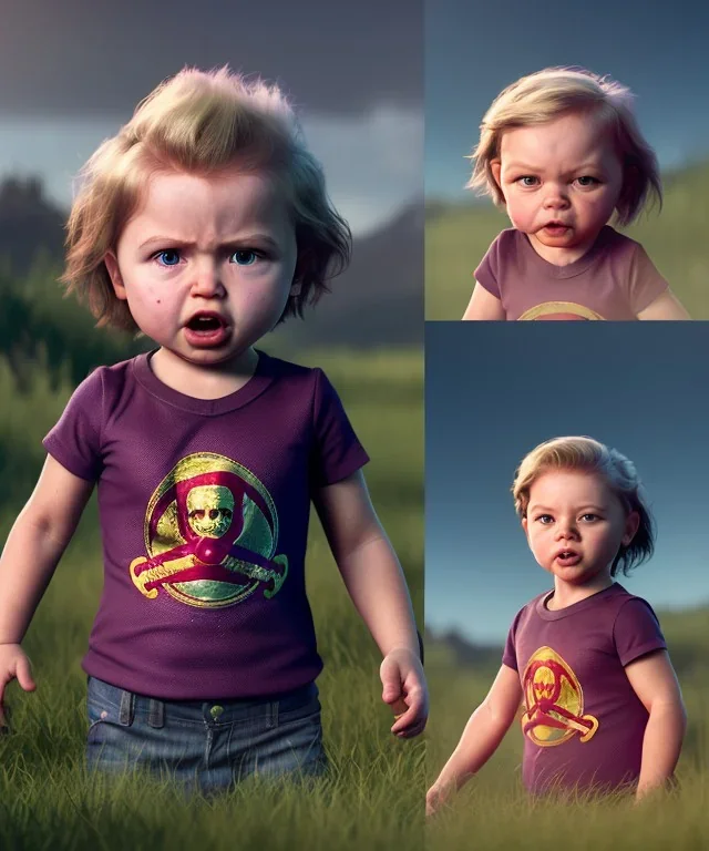 Penny Hofstadter toddler, full body, dramatic lighting, angry, hyper realistic