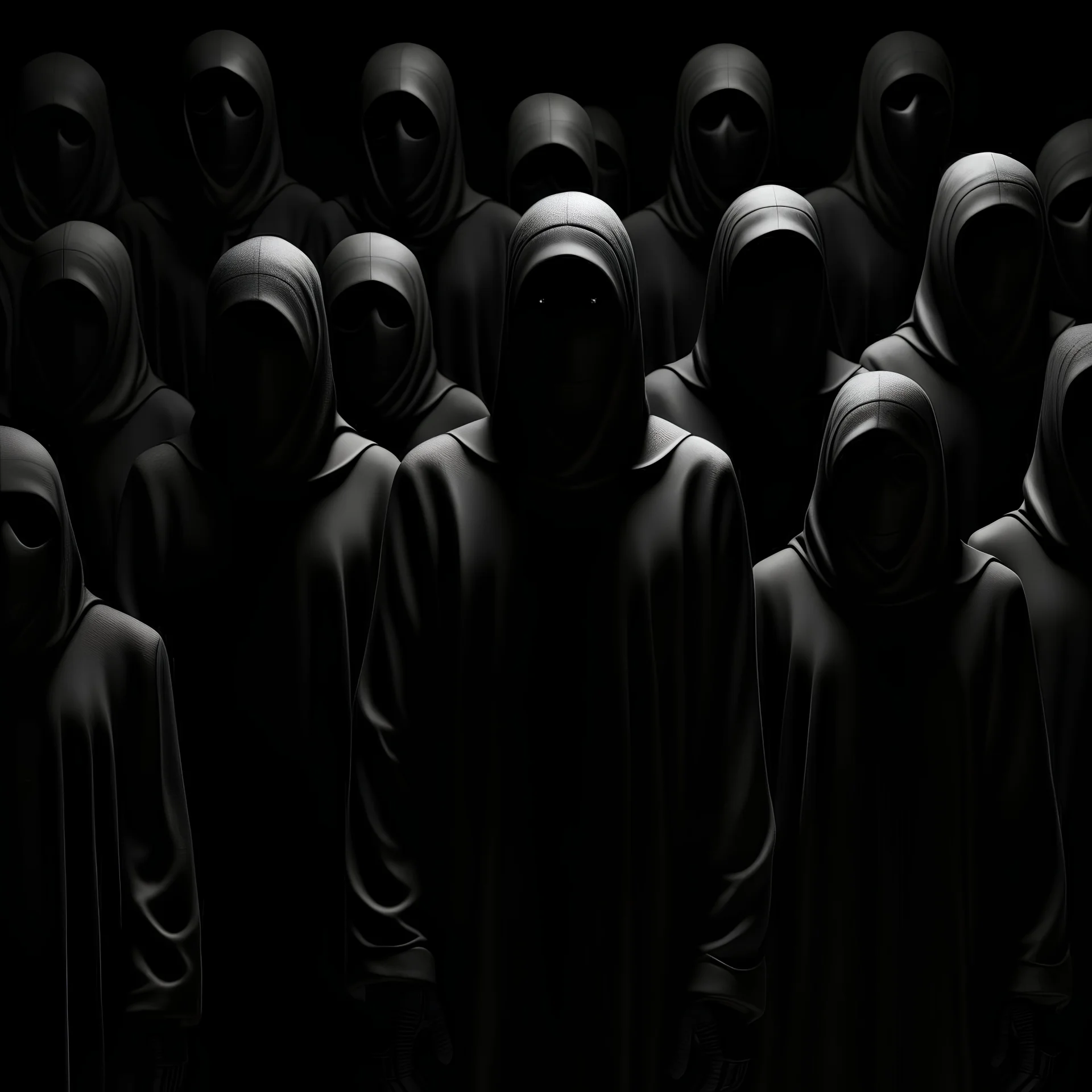 faceless army of bodies to symbolize the anonymity of individuals seeking identity verification , dark black