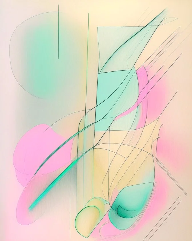 Abstract pastel painting with sketchy pencil outlines