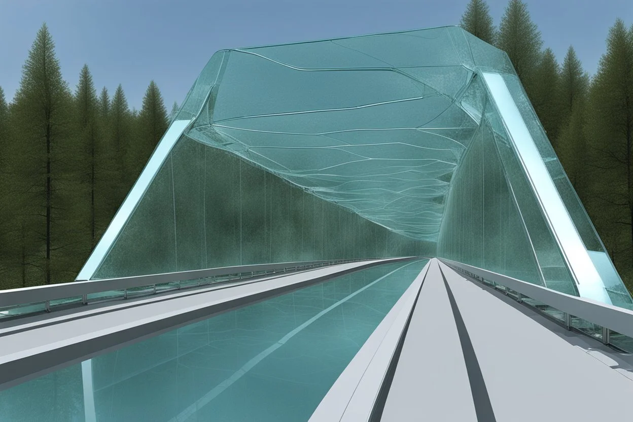 a futuristic glass bridge made of glass by architect "Science-Fiction",by artist "fractal mirrors"