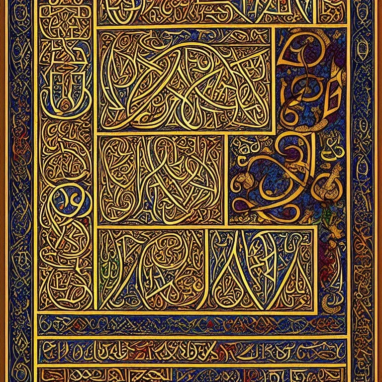 Book of Kells carpet page, a highly detailed illustration, realistic render, 8 k, micro detail, intricate, elegant, centered, digital painting, Artstation, smooth, sharp focus, illustration, artgerm