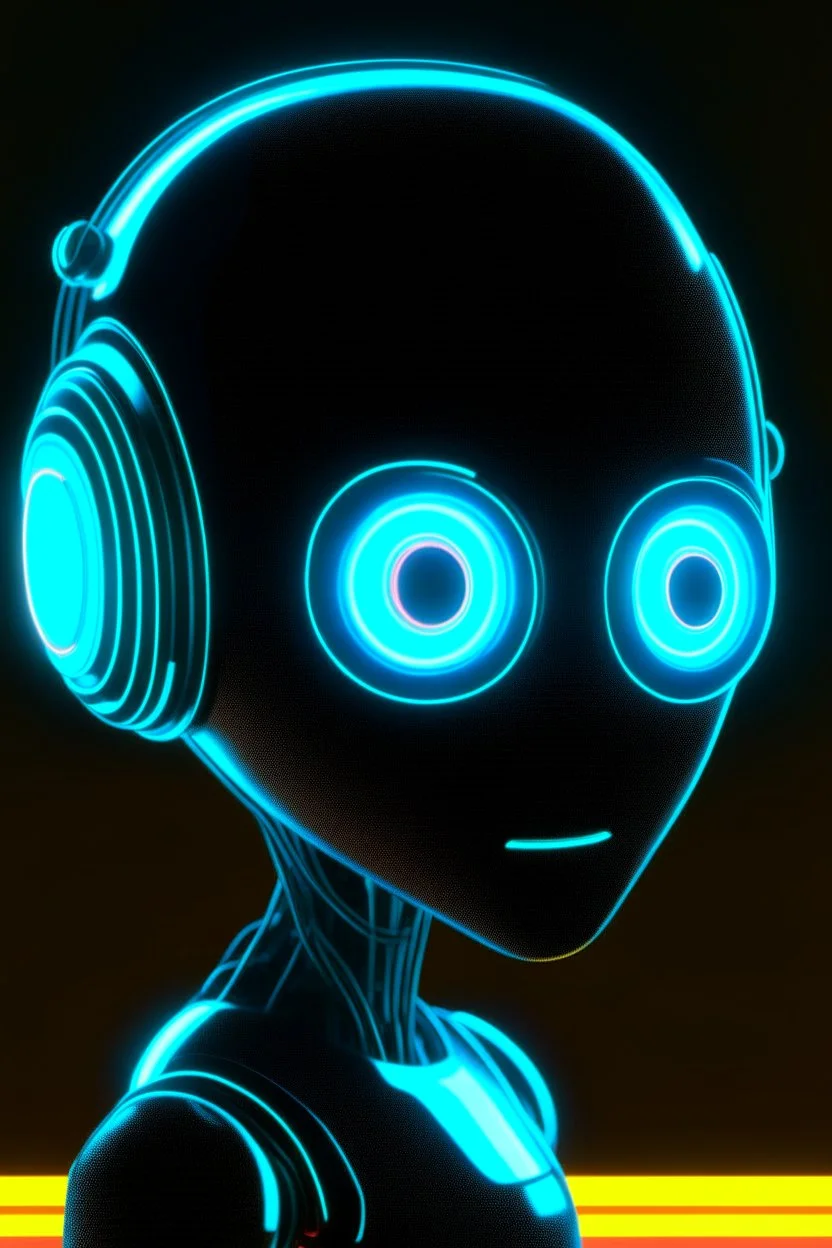 cute tron neon robot head with monocle, adorable cute chat robot with short punk hair and real human reflective eyes, tron world, its such a perfect day, motion blur, smoke, 8k, downlight, soft light, depth of field, photorealism, trending on art station, lotsa detail