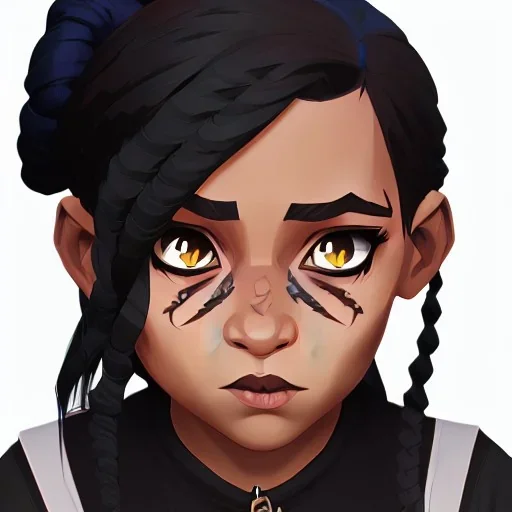 Portrait of an adorable dark skinned 9 year old witch with braided black hair