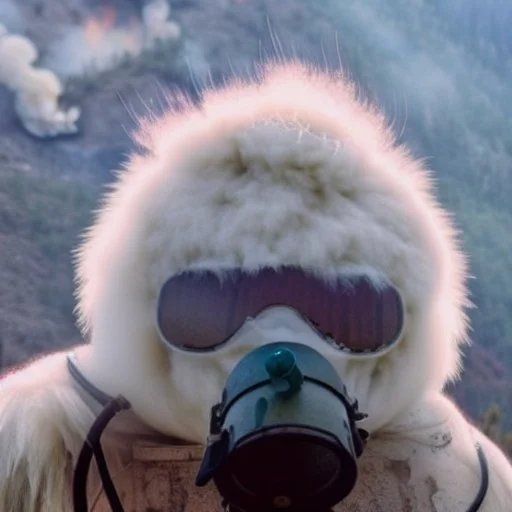 Yeti, background = (wildfires, mountains, fires, smoke, disaster)