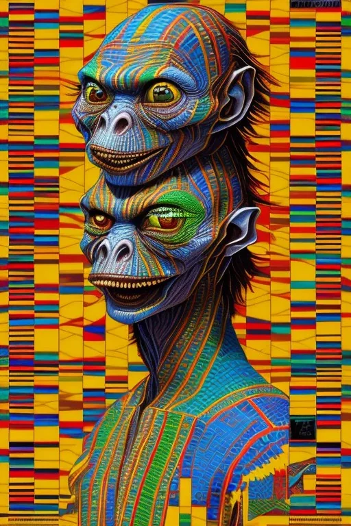 smeagol in Kente, ghana colours, african pattern, engraved, high detail