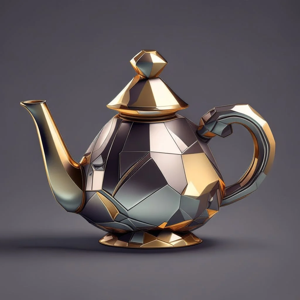 vector graphics 2d lowpoly shiny metallic spaceship warped teapot