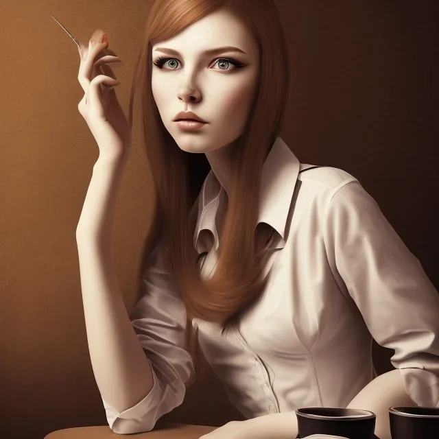 young woman dressed in 1960's clothing looking sad in a coffee shop