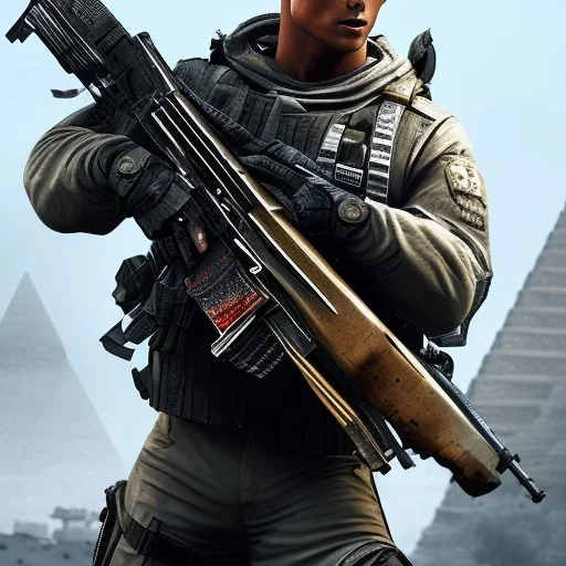 Cristiano Ronaldo in call of duty warzone have ak47 with beautiful girl in Egypt