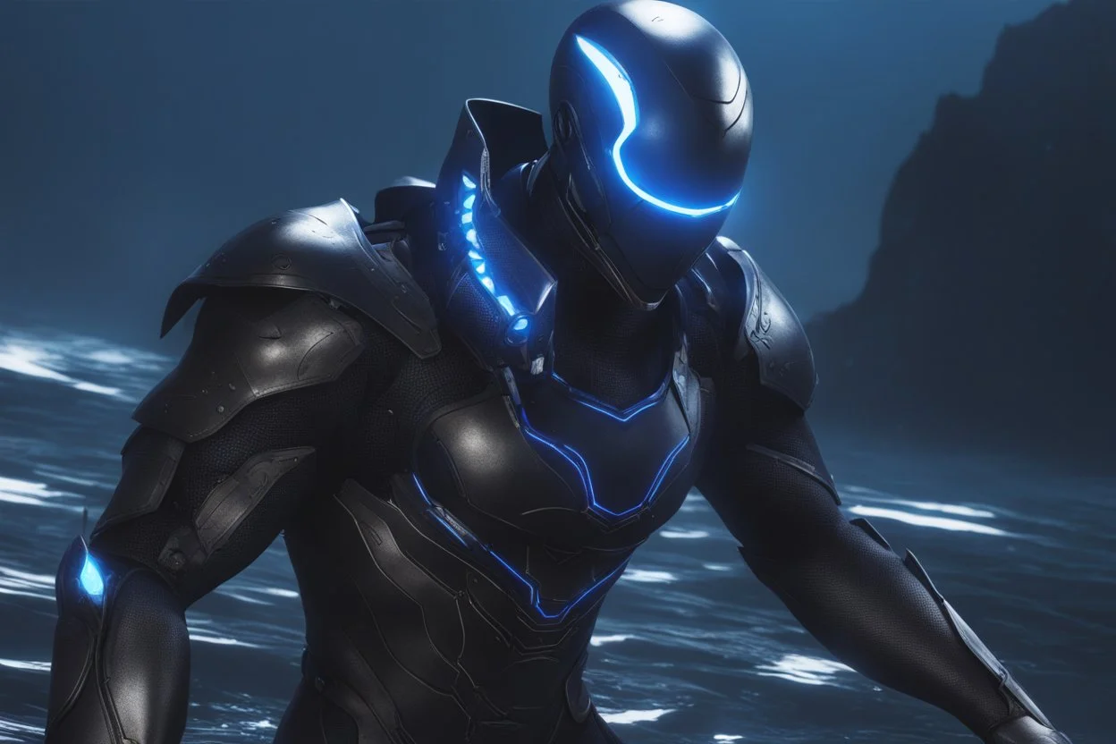 Black shark in 8k nier automata drawing, symbiote effects, blue lights, sea, intricate details, highly detailed, high details, detailed portrait, masterpiece,ultra detailed, ultra quality