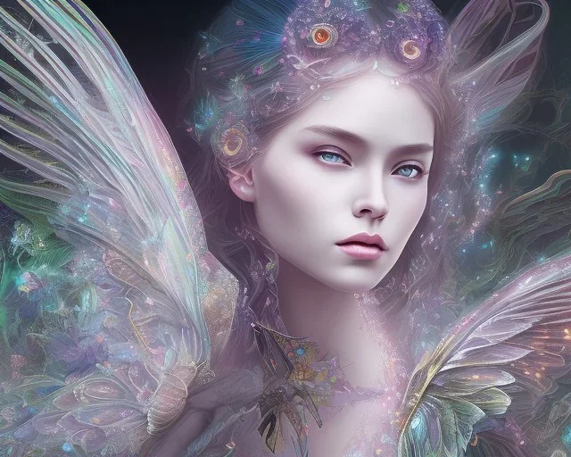 Beautiful mystical butterfly portrait, dark fantasy, romanticism, acrylic paint, chinese painting, magazine, highly detailed, ethereal, otherworldly, backlighting, rays of shimmering light, persian empire, artstation, silver, purple, black, teal, aqua, yellow, olive, vibrant, intricate,