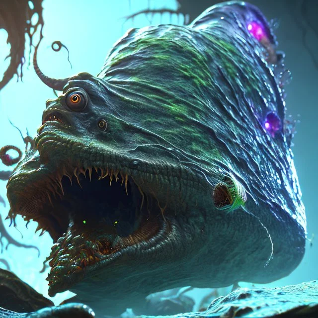 fluid ink angler fish creature, unreal engine 5, 8k resolution, photorealistic, ultra detailed